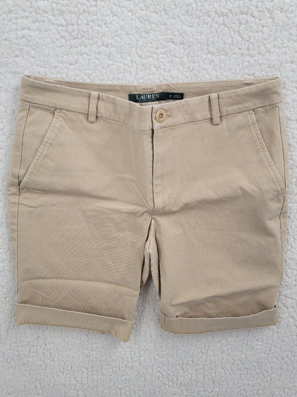 Lauren Ralph Lauren Khaki Chino Shorts Women Size 6 Beige Cuffed Cotton Classic